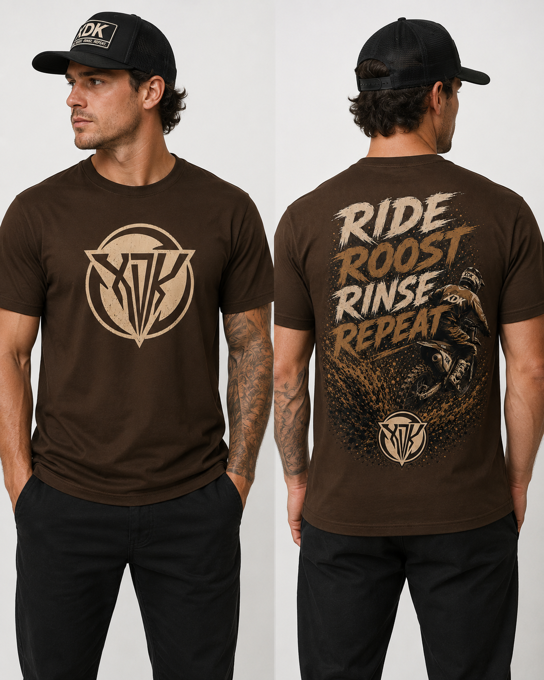 Ride Roost Rinse Repeat Brown T-Shirt - Adult