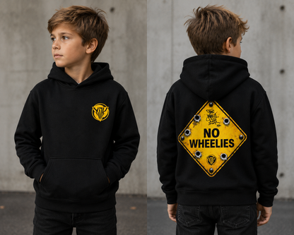 No Wheelies Black Hoodie - Youth
