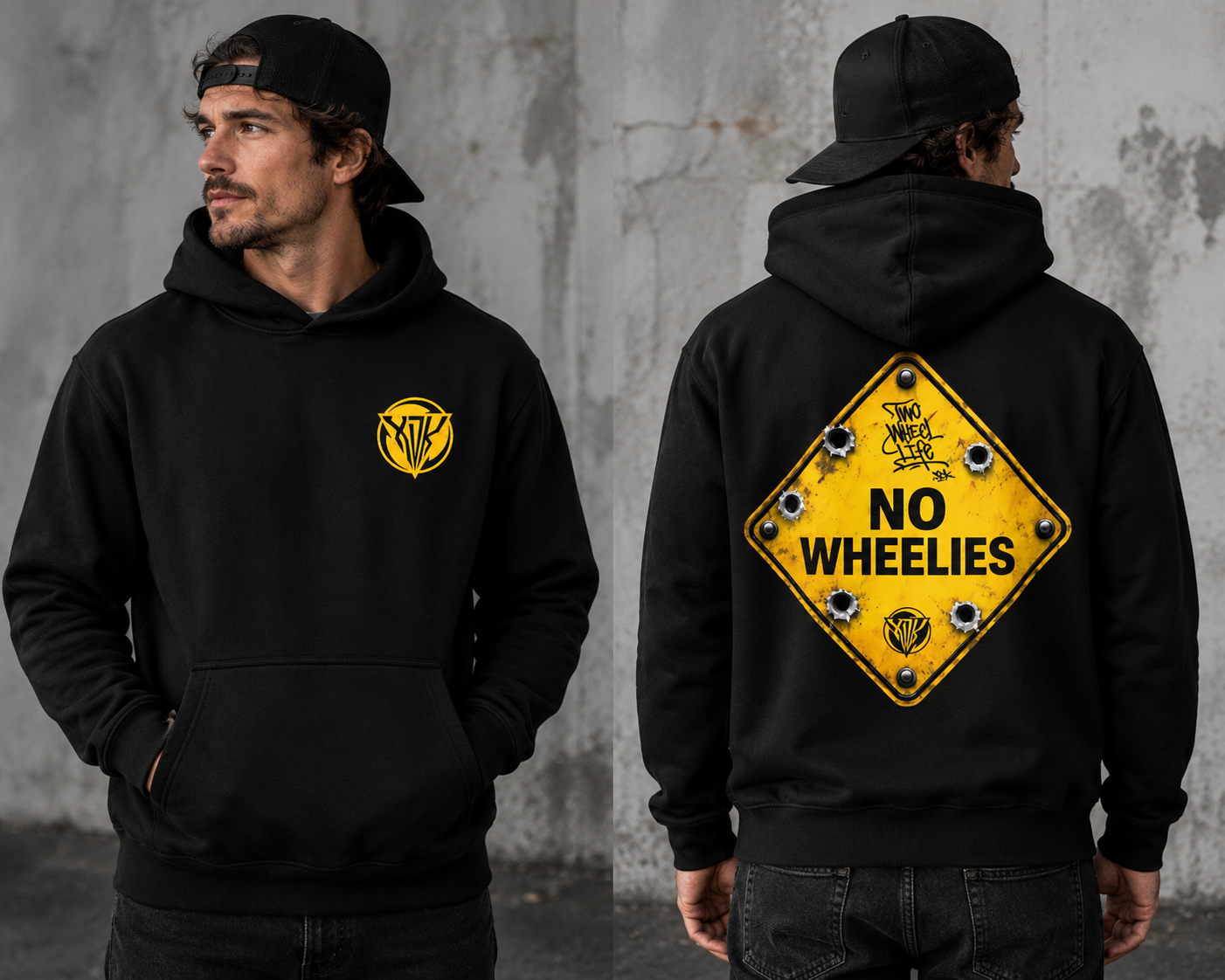 No Wheelies Black Hoodie - Adult