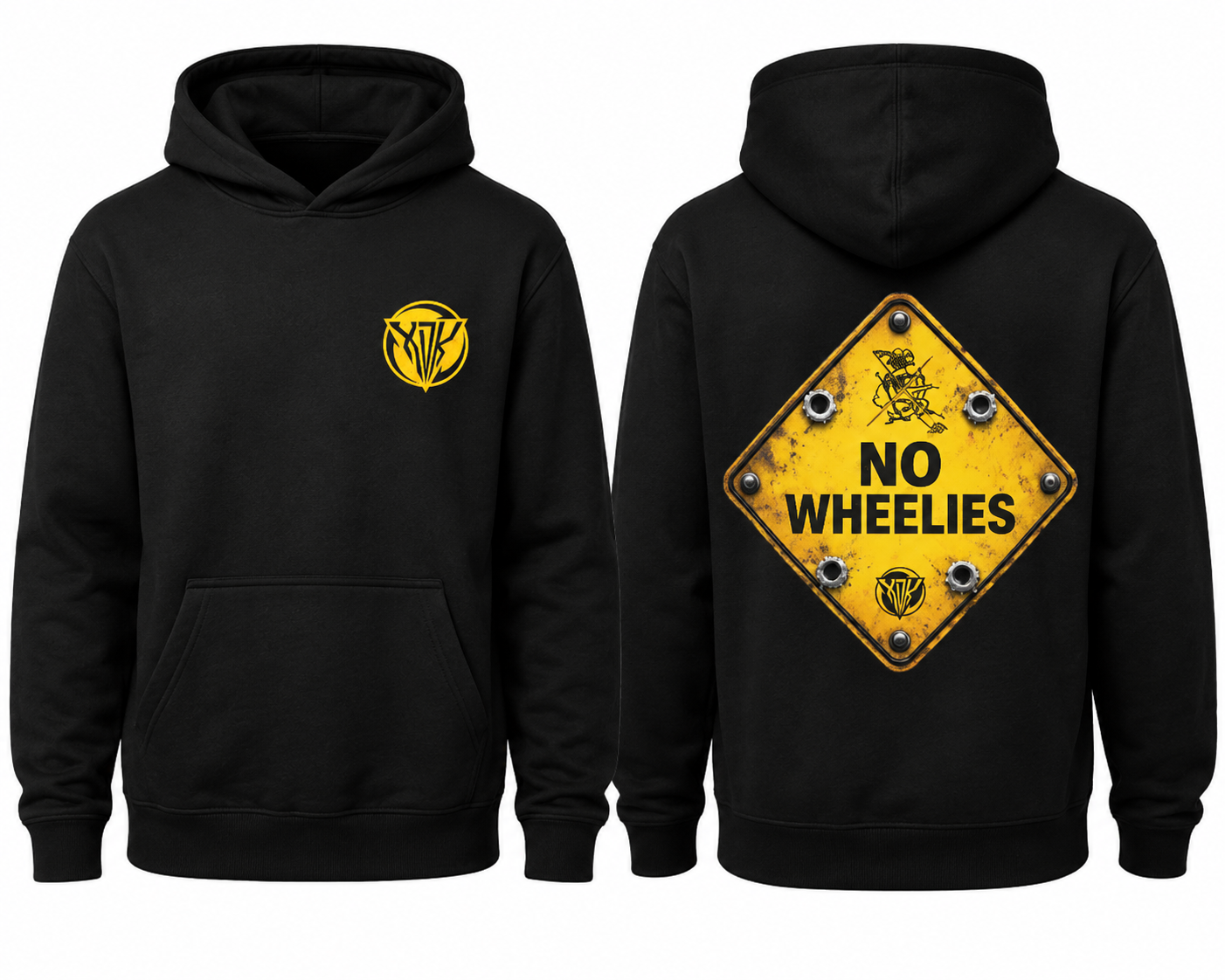No Wheelies Black Hoodie - Adult