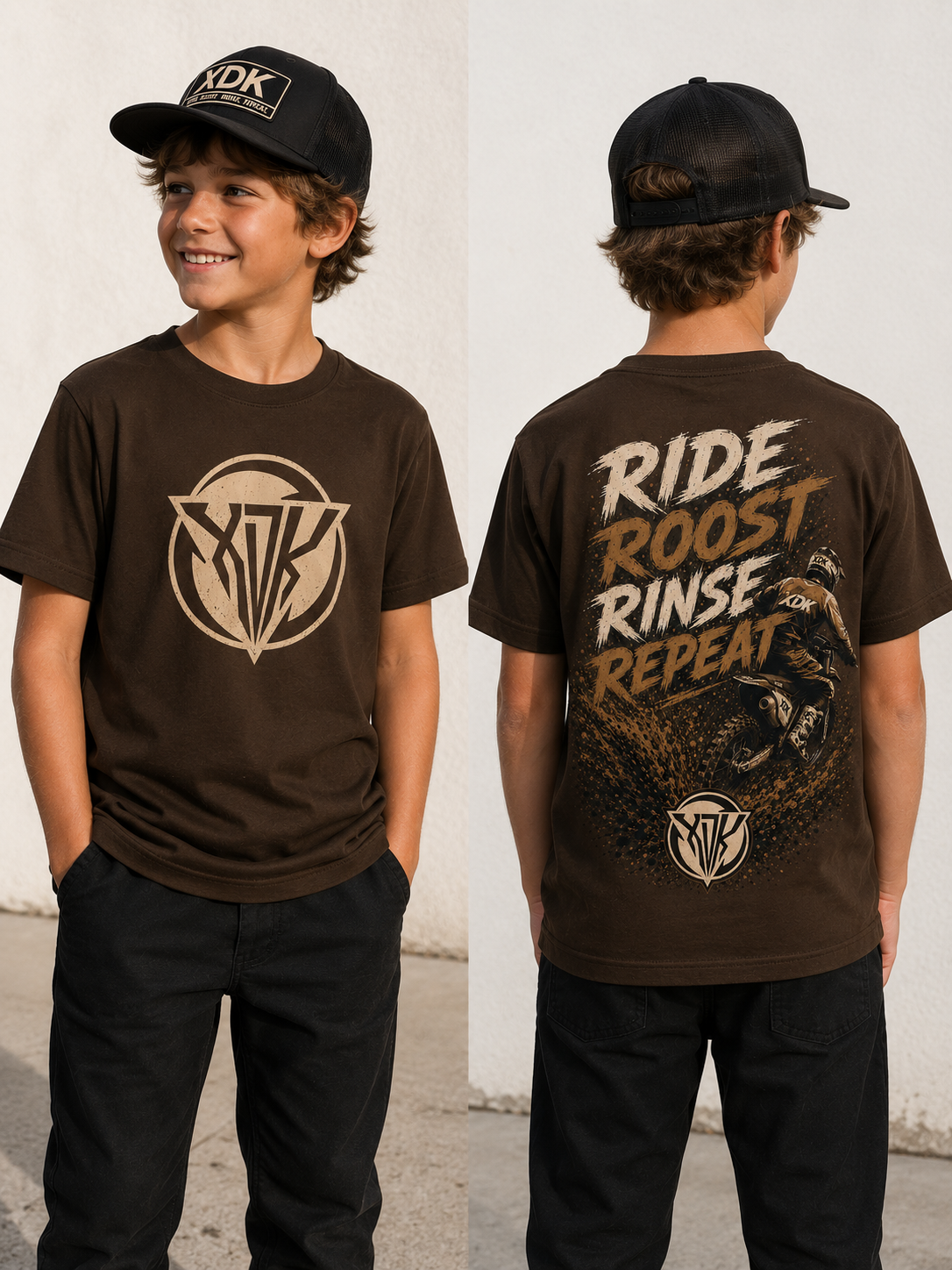 Ride Roost Rinse Repeat Brown T-Shirt - Youth