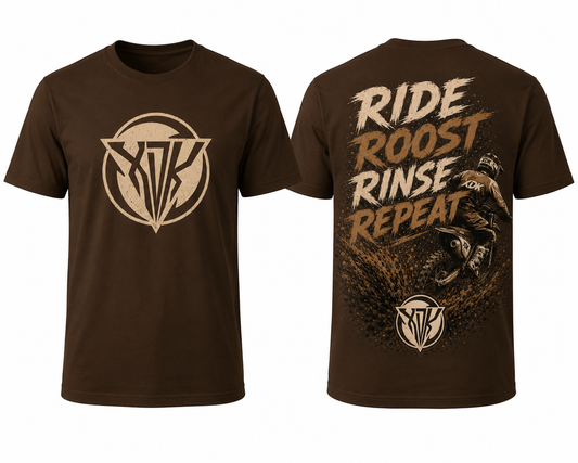 Ride Roost Rinse Repeat Brown T-Shirt - Youth
