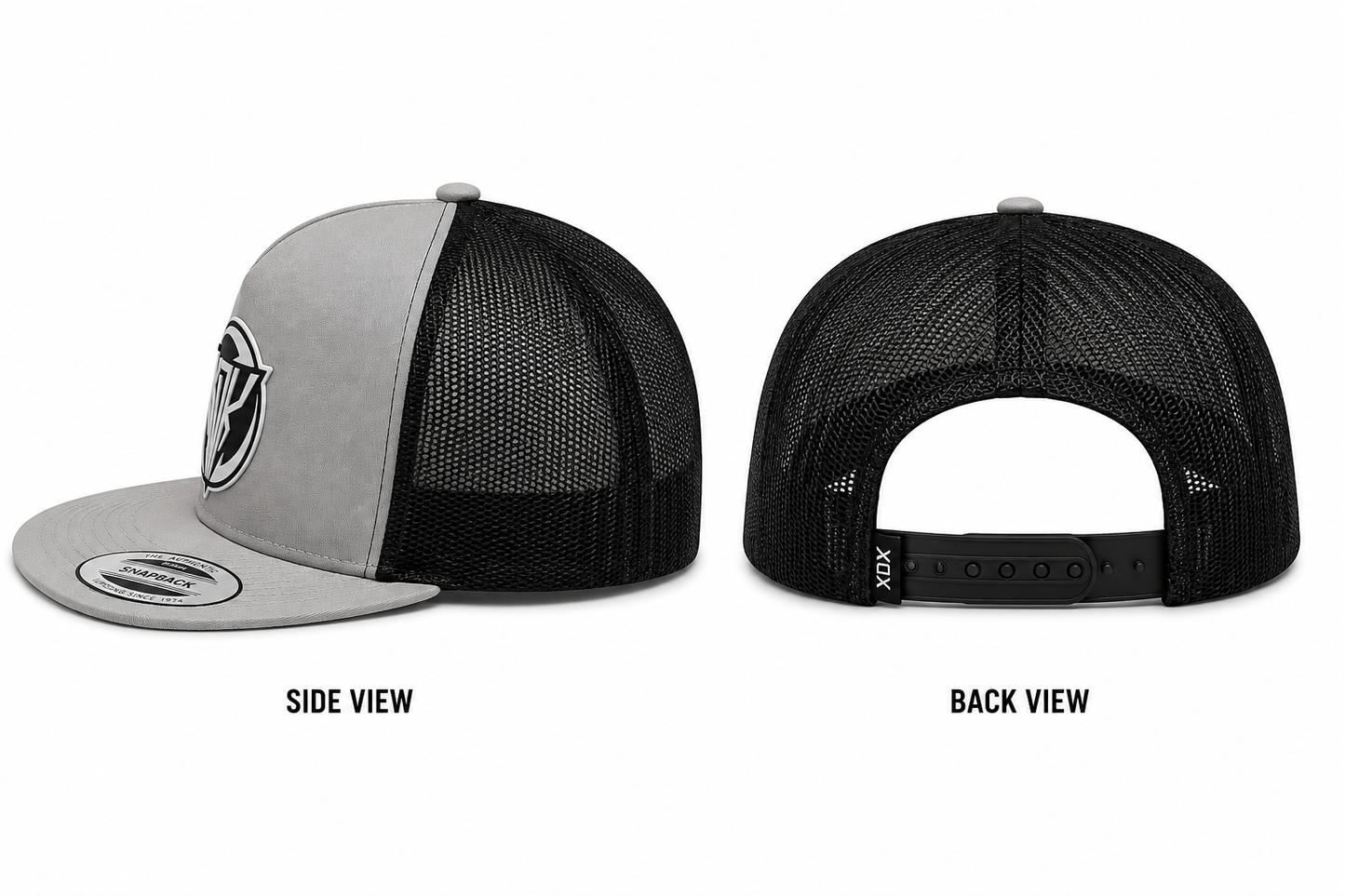 Light Grey and Black Flatbill Trucker Hat with White XDK Patch