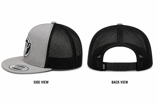 Light Grey and Black Flatbill Trucker Hat with White XDK Patch