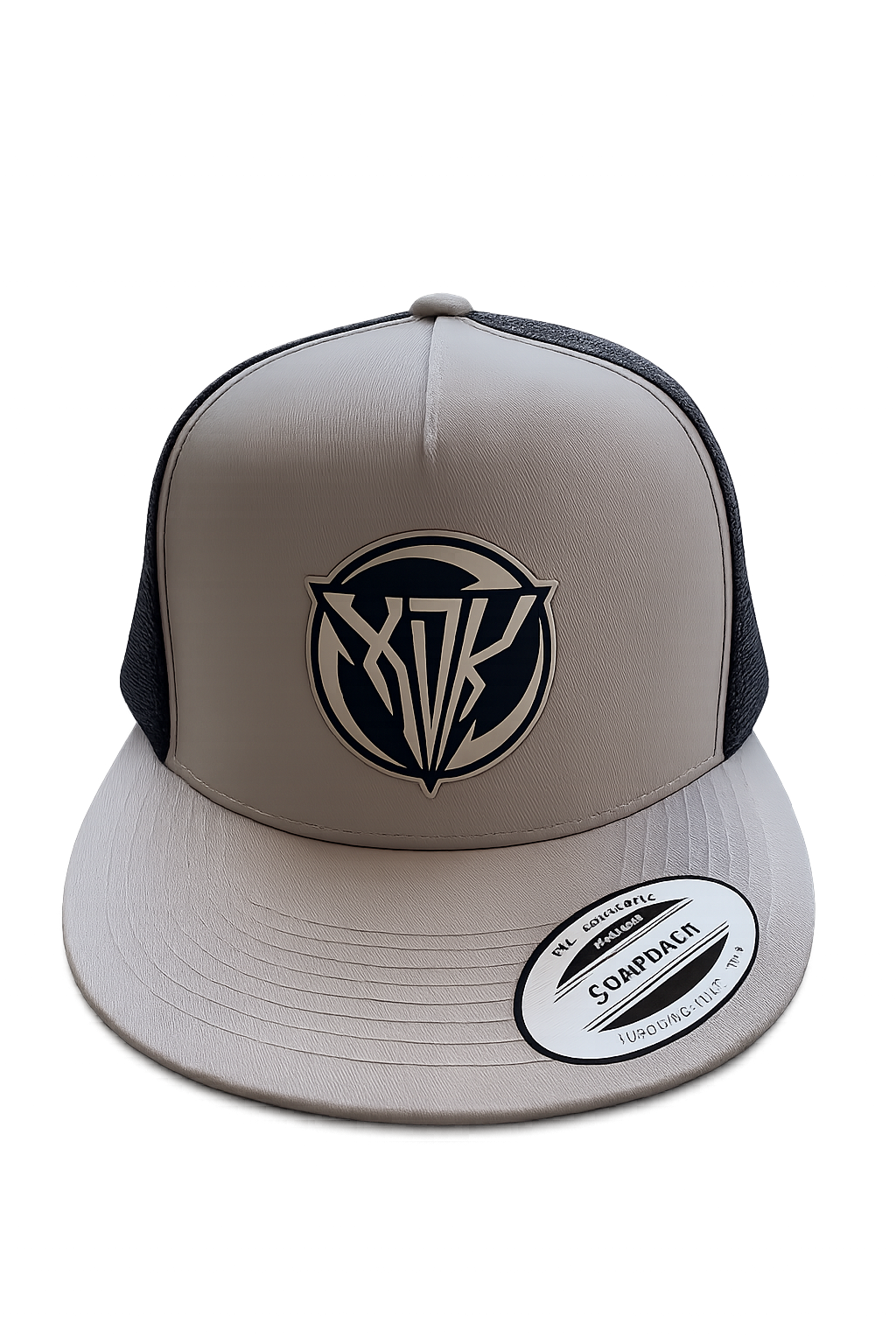 Light Grey and Black Flatbill Trucker Hat with White XDK Patch