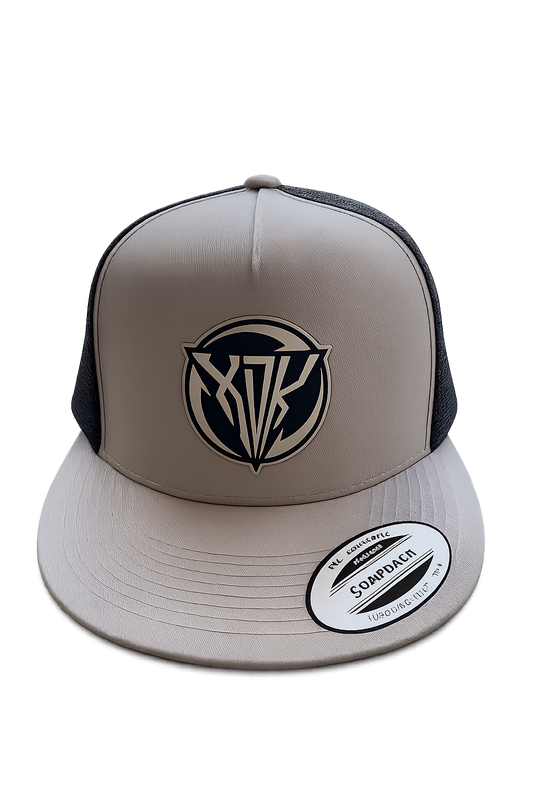 Light Grey and Black Flatbill Trucker Hat with White XDK Patch